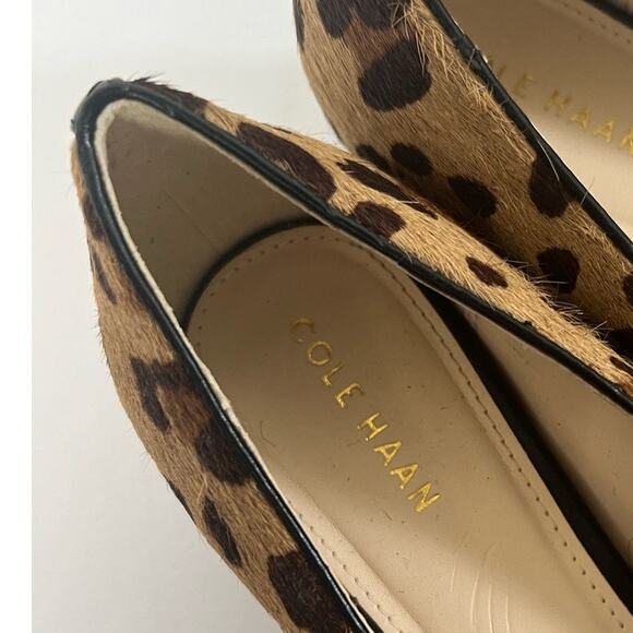 Cole Haan Leopard Gold Buckle Pony Hair Point-Toe Flats Size 6.5 - Picture 6 of 7